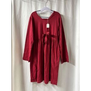 Kids Burgundy Long Sleeve Dress with Bow Detail Pockets Size‎ 12/14 NWOT